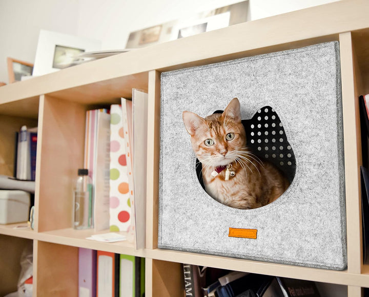 LuckySign Katzenhöhle Kallax Regal Katzenhaus mit Kissen Katzen Kuschelbett für 2 Katzen oder grosse