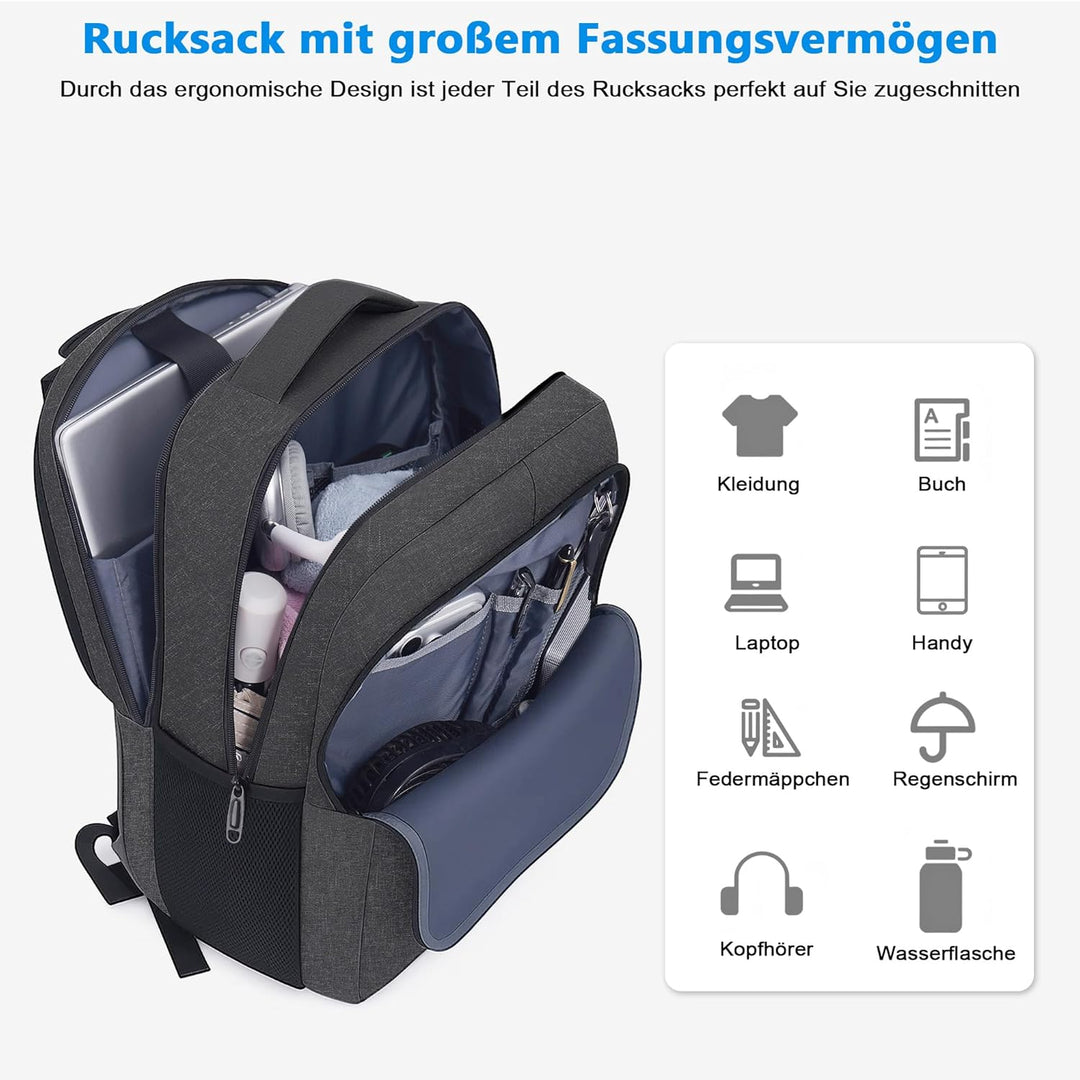 TANTOMI Rucksack Herren, Gross Laptop Rucksack 17 Zoll Schulrucksack Laptoptasche mit USB Ladeanschl