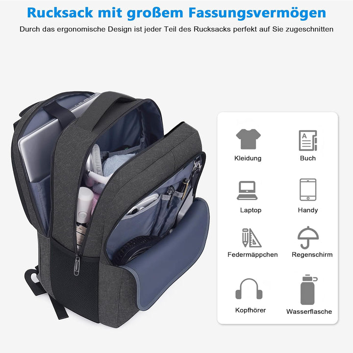 TANTOMI Rucksack Herren, Gross Laptop Rucksack 17 Zoll Schulrucksack Laptoptasche mit USB Ladeanschl