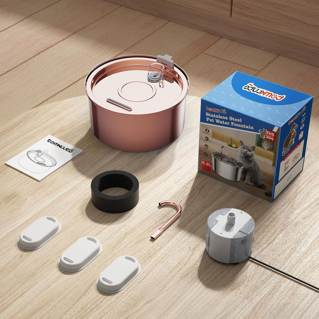 Tomxcute Katzenbrunnen Edelstahl Trinkbrunnen für Katze - 108oz/3.2L Ultra leise Wasserbrunnen für K