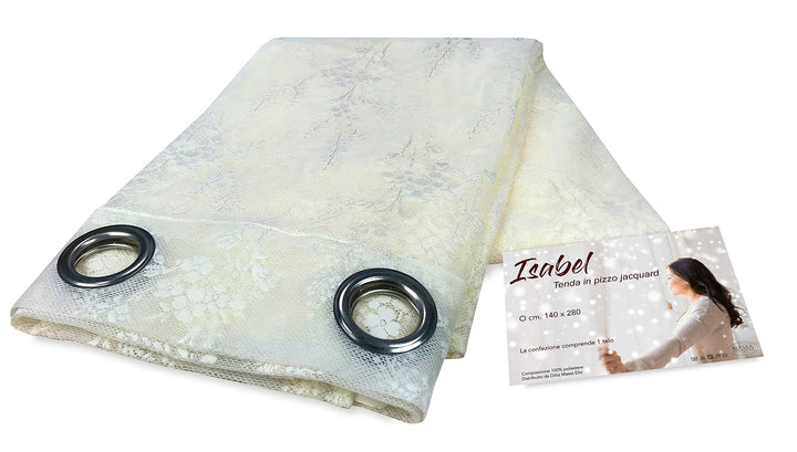 Tex Family Vorhang Isabel Creme 140 x 280 cm verpackt aus Jacquard-Spitze Cremeweiss, Cremeweiss