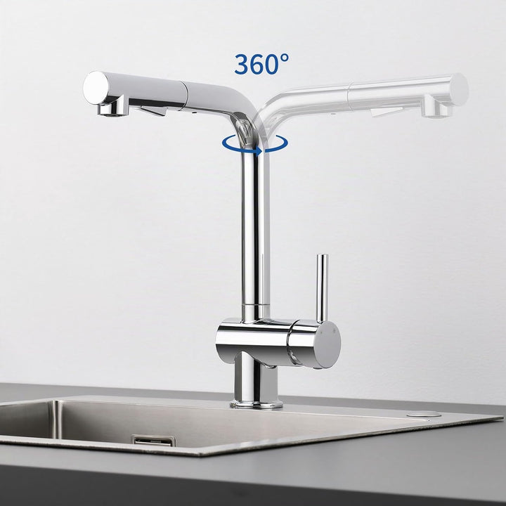 CECIPA Hochdruck Wasserhahn Küche Ausziehbar, Küchenarmatur mit Brause Zwei Strahlarten, Armatur Küc