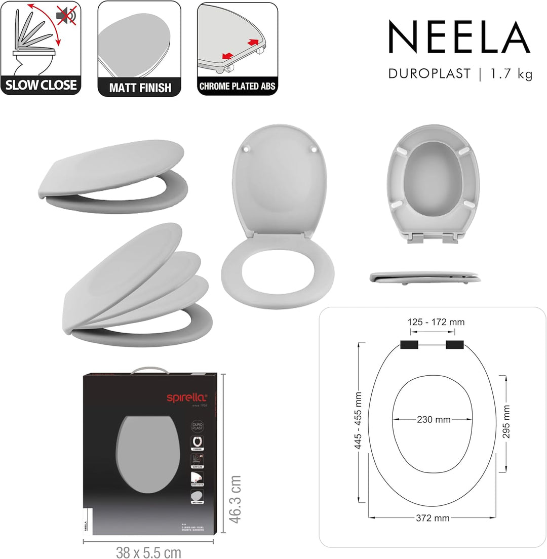 Spirella - NEELA Thermo-WC-Sitz (hart) – Scharniere aus verchromtem ABS, WC-Deckel mit Absenkautomat
