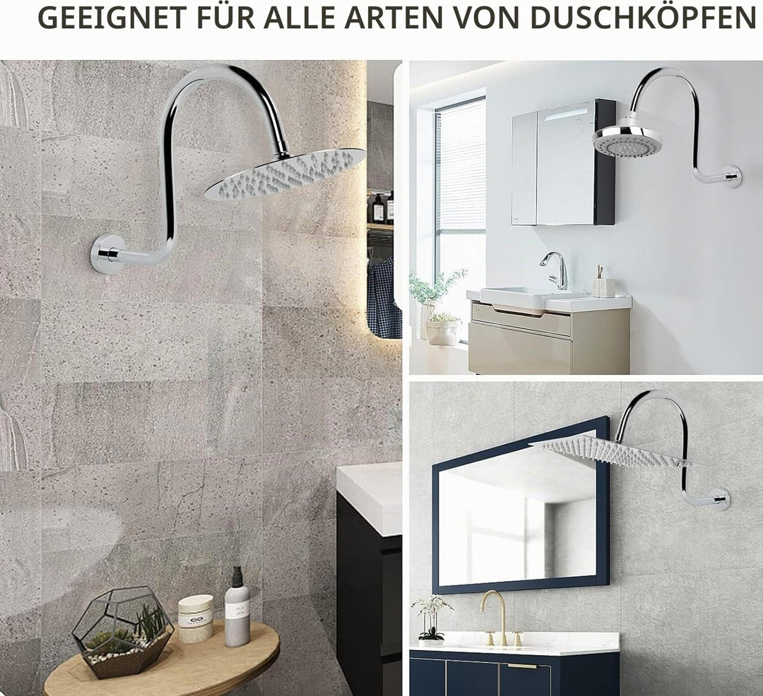 S Form Duscharm, Schwanenhals Duscharm Verlängerung Feststehender Duschkopf aus massivem Edelstahl E