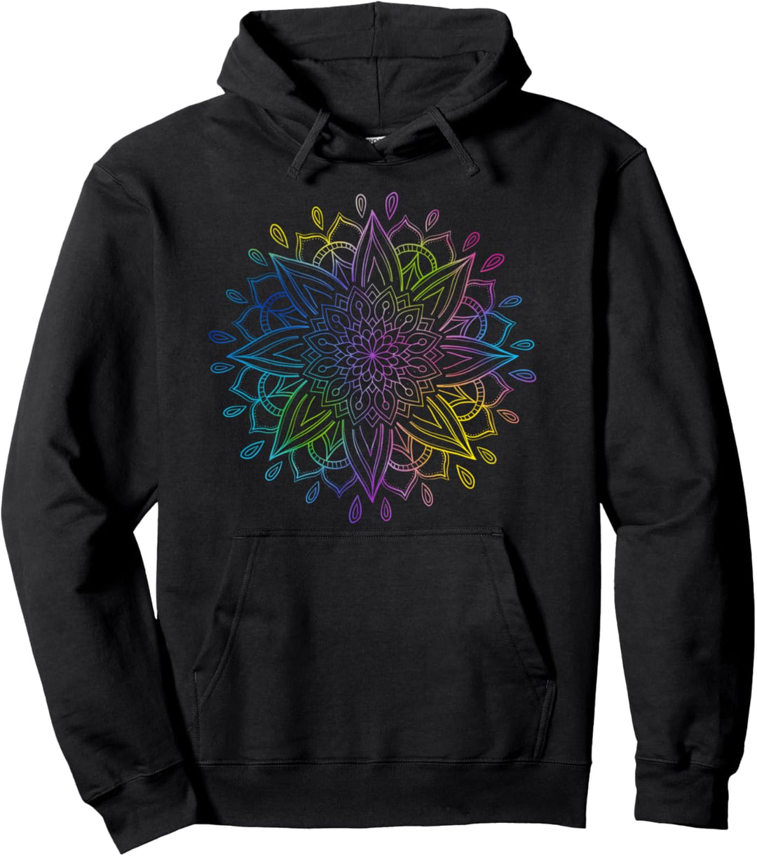 Niedliche Regenbogen Lotus Blume Geometrische Mandala Floral Pullover Hoodie