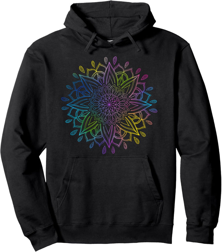 Niedliche Regenbogen Lotus Blume Geometrische Mandala Floral Pullover Hoodie