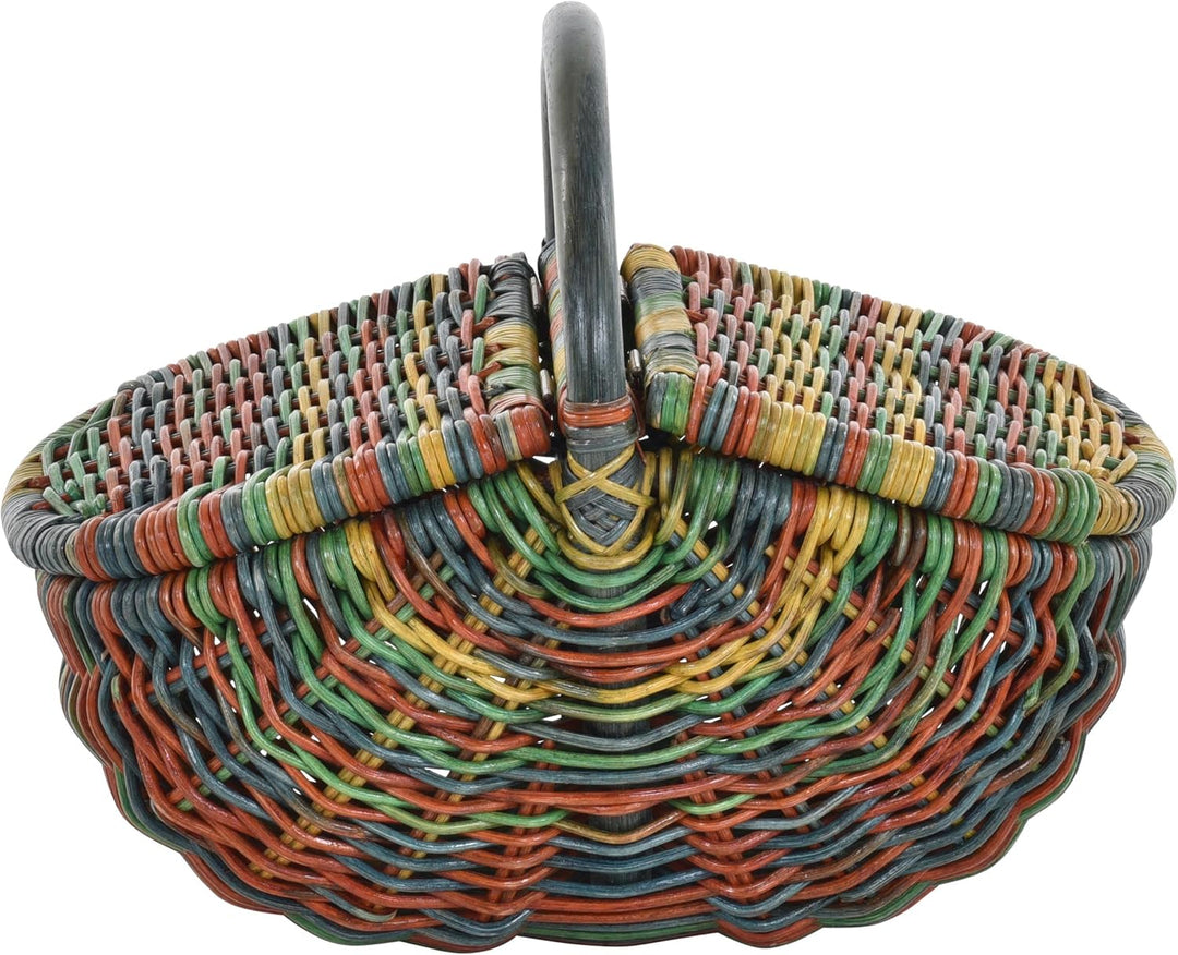 Einkaufskorb Bügelkorb mit Deckel Shopper aus echtem Rattan Henkel- Trage-Korb (6 - Deckel Bunt (Rot