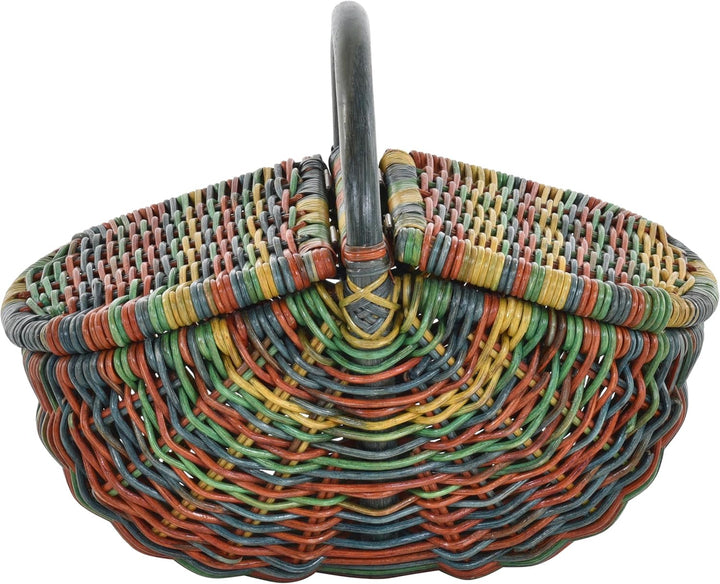 Einkaufskorb Bügelkorb mit Deckel Shopper aus echtem Rattan Henkel- Trage-Korb (6 - Deckel Bunt (Rot