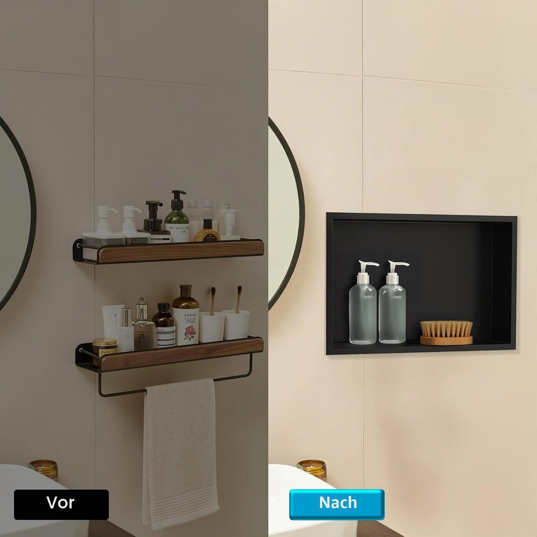 Wandnische Dusche Edelstahl, Duschnische Lagerung 30x45x10cm,Schwarz | Nische Ohne Regal, Wandnische