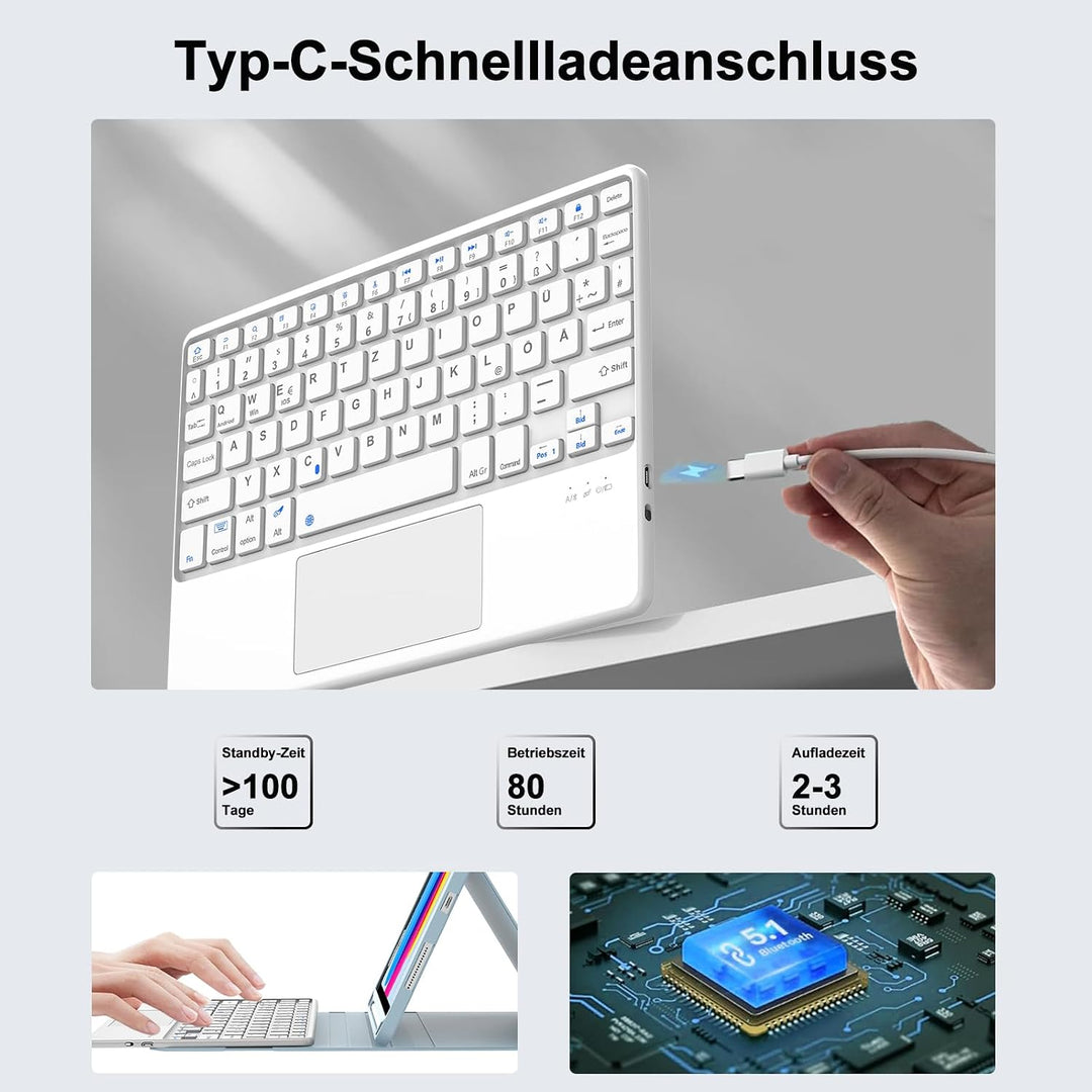 IVEOPPE Hülle Tastatur für iPad A16 11/10 Generation (2025/2022, 11/10.9 Zoll) Con Touchpad, QWERTZ