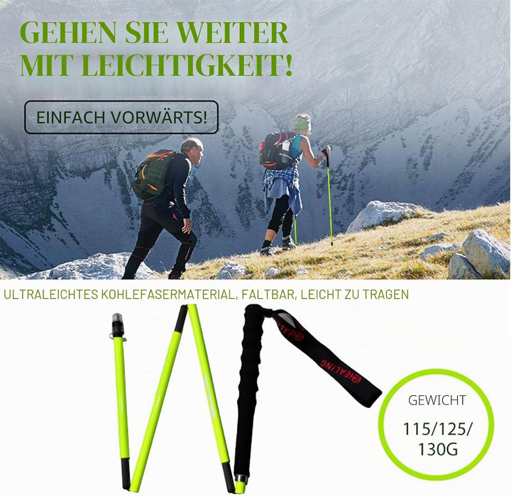 OKHEALING Hochfeste Kohlefaser-Trekkingstöcke 1 Paar, faltbar in 5 Teile, leicht und stark, Gelenksc