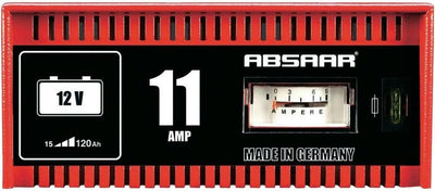 Absaar 77906 Batterieladegerät Werkstattladegerät 11A 12V, für 25 Ah - 120 Ah Batterien, rot/schwarz