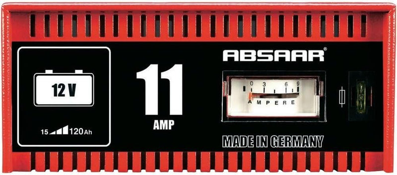 Absaar 77906 Batterieladegerät Werkstattladegerät 11A 12V, für 25 Ah - 120 Ah Batterien, rot/schwarz