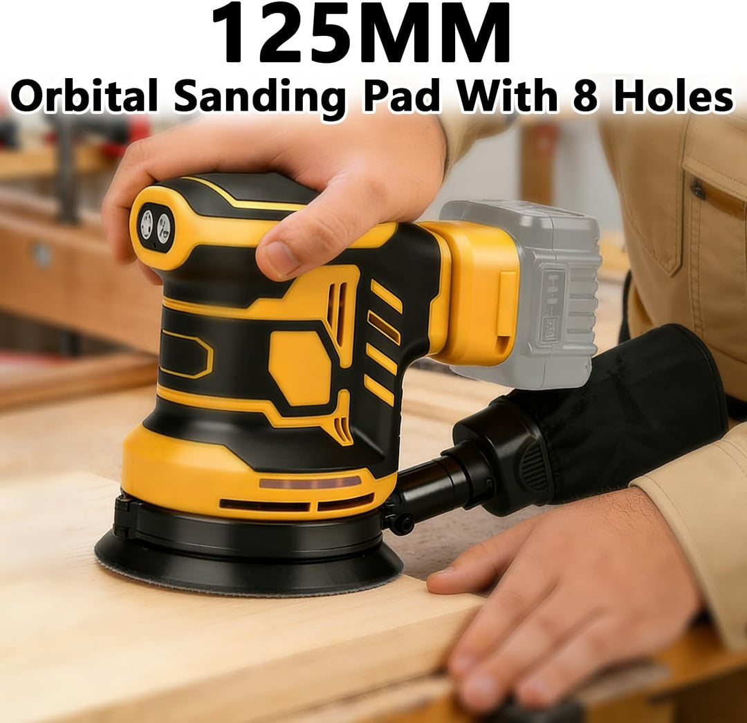Exzenterschleifer für DeWalt Akku, 125mm Professional Schleifmaschine mit 15 Stück Schleifpapier, 3