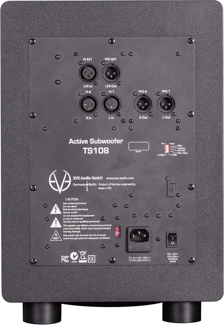 Eve Audio TS108 Active subwoofer 150W Schwarz - Subwoofer (150 W, Aktiver Subwoofer, 33-300 Hz, 105