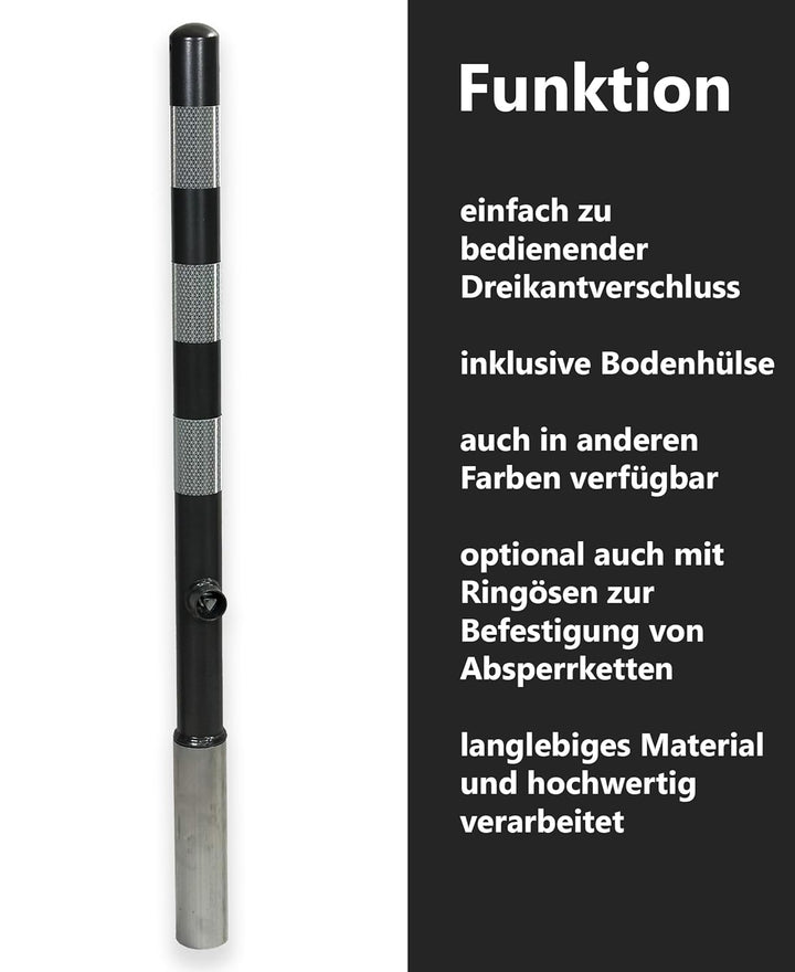 ES-Team UVAP80 Absperrpfosten Ø60mm x 1200 mm Stahl verzinkt, Herausnehmbar DIN 3223 Dreikant und ex