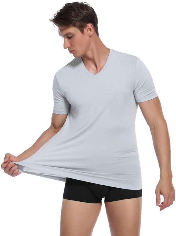 COLORFULLEAF 3/5er Pack Bambus V Ausschnitt T-Shirt Herren Stretch Unterhemd Männer Einfarbig Busine