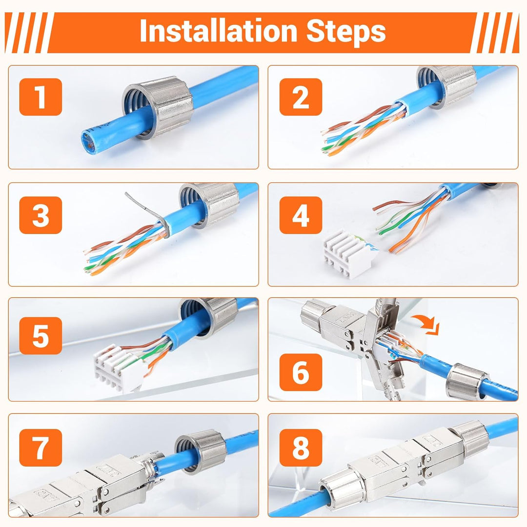 4 Stück Cat 7 Netzwerkkabel Verbinder werkzeuglos, RJ45 Cat7 Verbinder Kupplung Adapter für LAN Verl