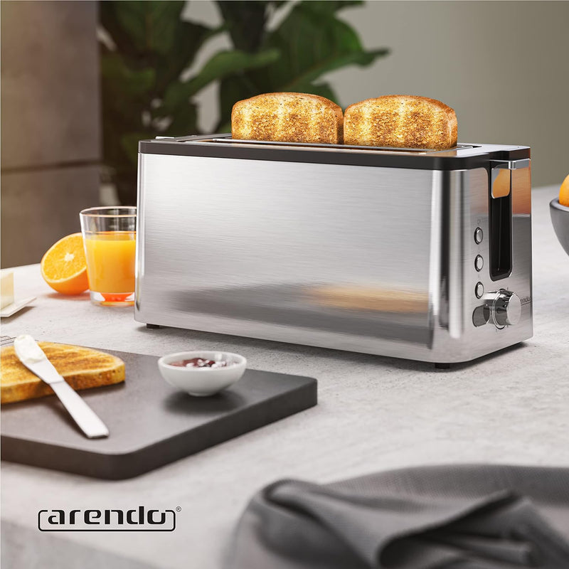 Arendo - Edelstahl Toaster Langschlitz 4 Scheiben - Defrost Funktion - wärmeisolierendes Gehäuse - m