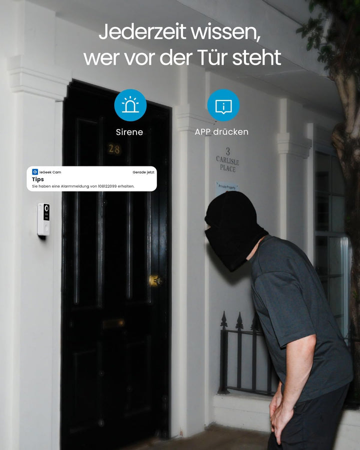 ieGeek Video Türklingel mit Kamera 180° Fisheye, 2K 3MP WLAN-Videotürklingel, AI Bewegungserkennung,