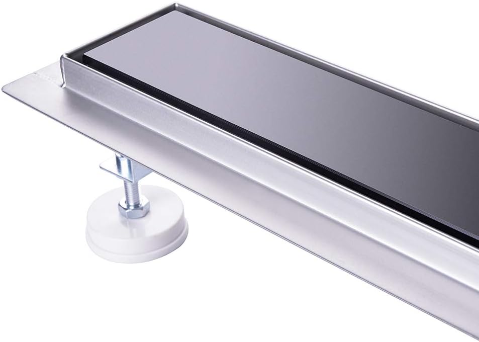 Finmrys Duschrinne 80 cm Schwarz Glas Edelstahl komplettset Duschablauf Extra Flach Herausnehmbaren