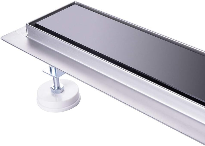 Finmrys Duschrinne 80 cm Schwarz Glas Edelstahl komplettset Duschablauf Extra Flach Herausnehmbaren