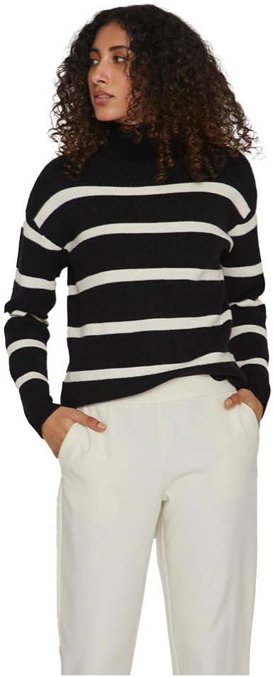 Vila Damen Strickpullover XS Black/Stripes:white Alyssum, XS Black/Stripes:white Alyssum