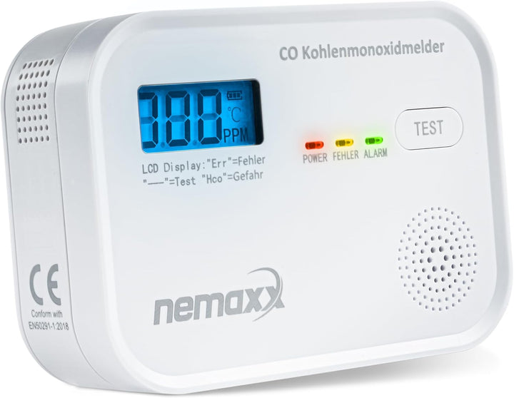 CO Melder Kohlenmonoxid Gasmelder Gaswarner Rauchmelder Nemaxx nach DIN EN50291