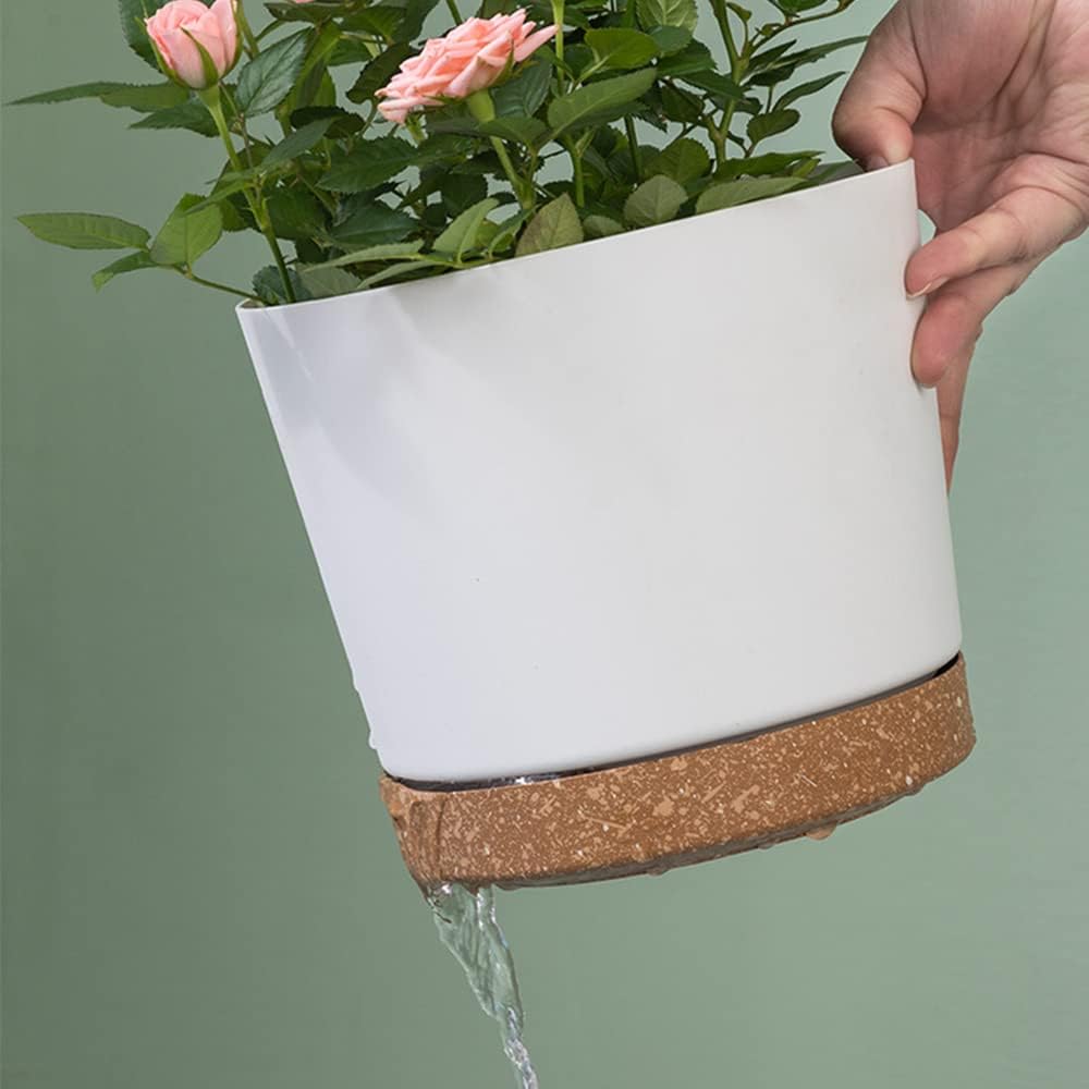ZMTECH 16,5 cm Blumentöpfe, Selbstbewässernder Kunststoff-Übertopf mit Drainageloch und Untersetzer,