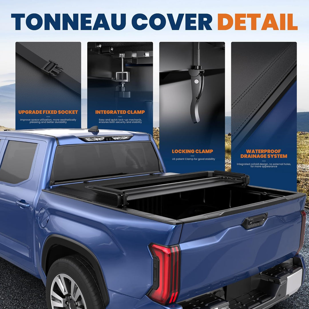 KUIPERAUTO Soft Tri Truck Bed Tonneau Cover Compatible for 2005–2015 Toyota Tacoma 1.5 m 152 cm Falt