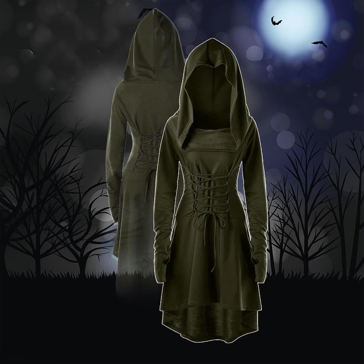 CNVAUIE Renaissance Kostüm Damen Gewand Mittelalterliches Kapuzenkleid Gothic Kleid Cosplay für Hall