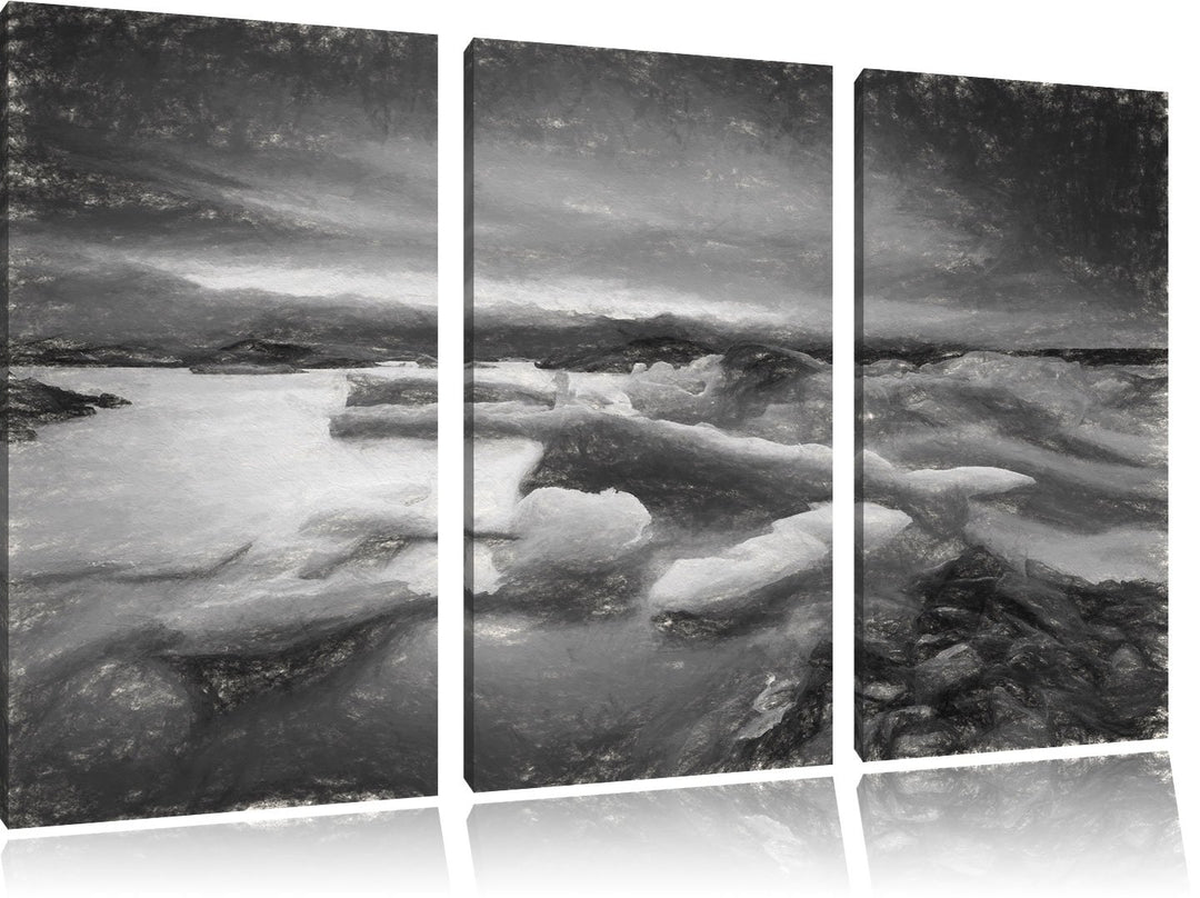 Pixxprint Extreme Eislandschaft als Leinwandbild/Grösse: 3 Teilig (120x80) cm/Wandbild/Kunstdruck/fe