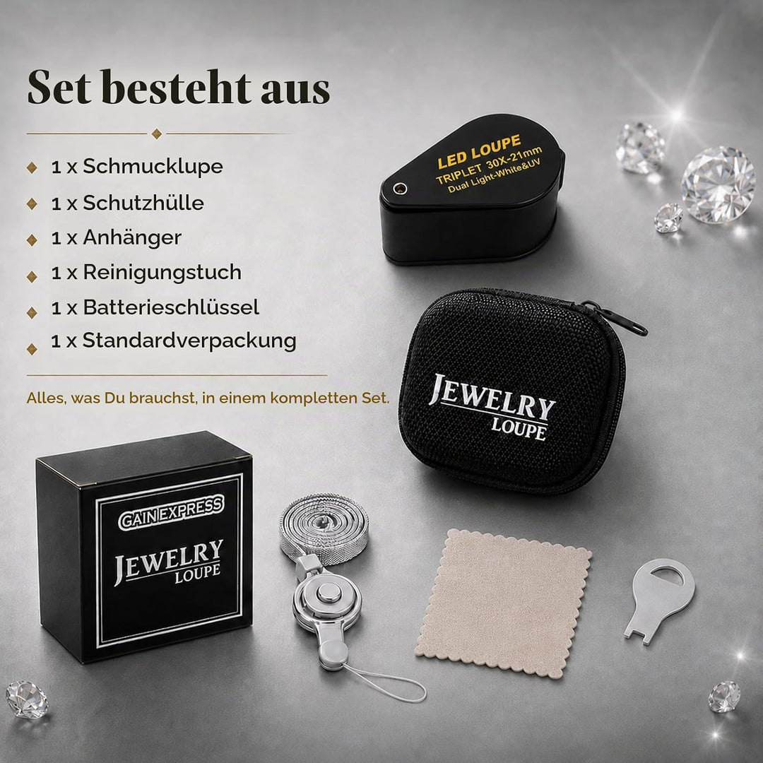 30-fache Vergrösserung Schmuckedelupe mit UV &amp; 6 LED-Juwelierstempel und Münzsammler, 30-fache Vergr