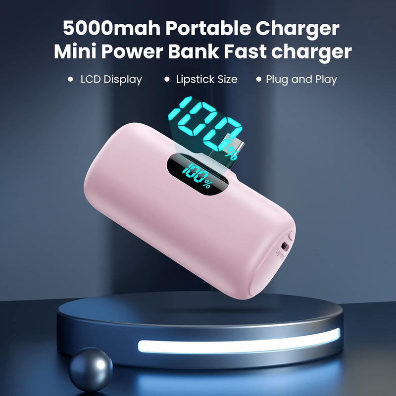 Feob Power Bank USB C 5000mAh, 15W PD 3.0A Schnelles Aufladen Powerbank Schlank LCD Display Extrener