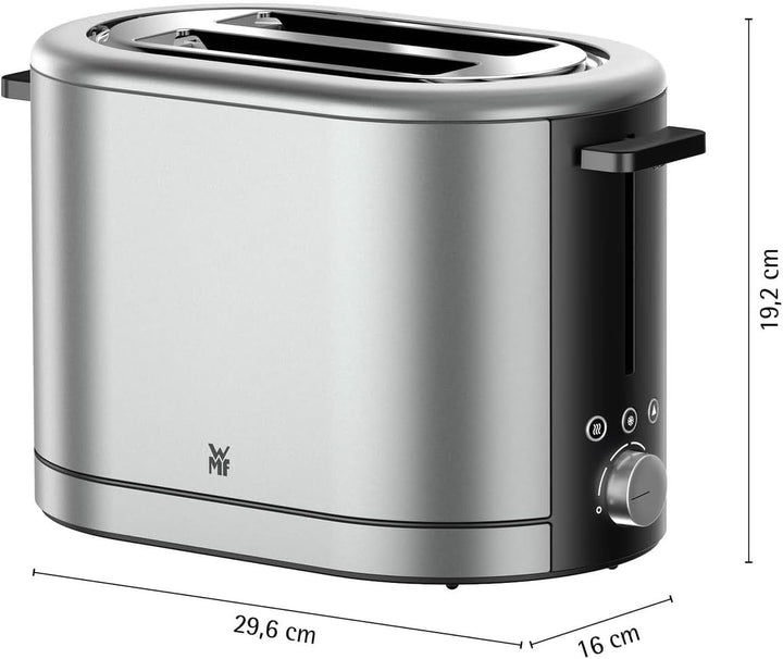 WMF Lono Silk Toaster 2 Scheiben, Edelstahl Doppelschlitz Toaster mit XXL-Brötchenaufsatz, 7 Bräunun