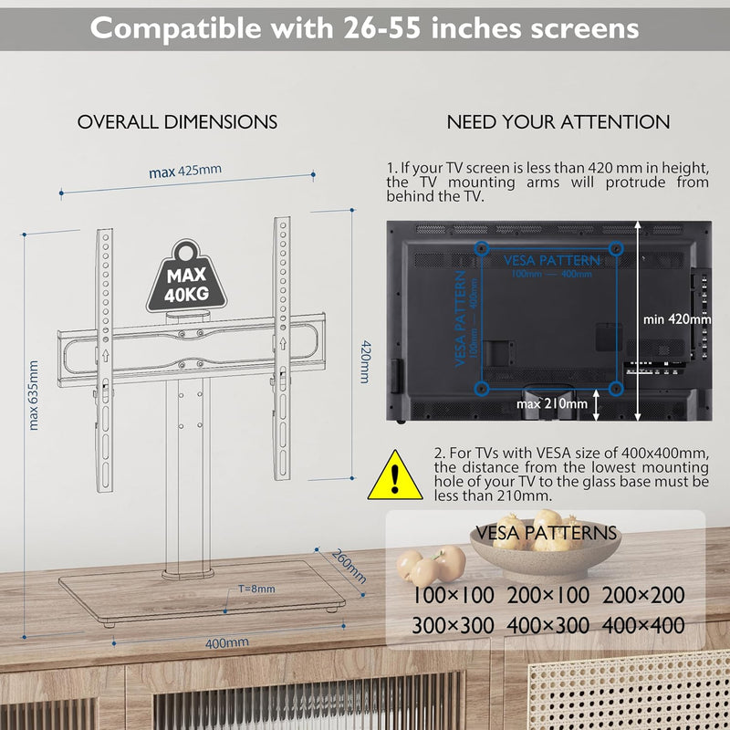 BONTEC TV Standfuss TV Ständer Universal Höhenverstellbar für 26-55 Zoll LCD LED OLED Plasma Flach &