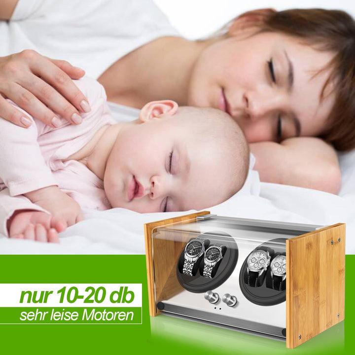 Watch Winder Smith Uhrenbeweger aus Bambusholz und Metall für 4 Uhren,