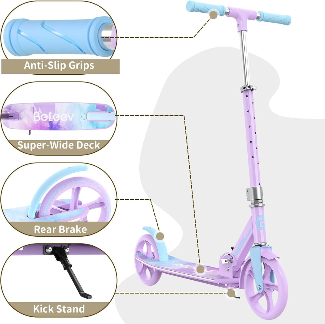 BELEEV V9 Big Wheel Scooter mit LED Leuchtet Lenker & Deck, Roller Kinder 6 Jahre mit Höhenverstellb