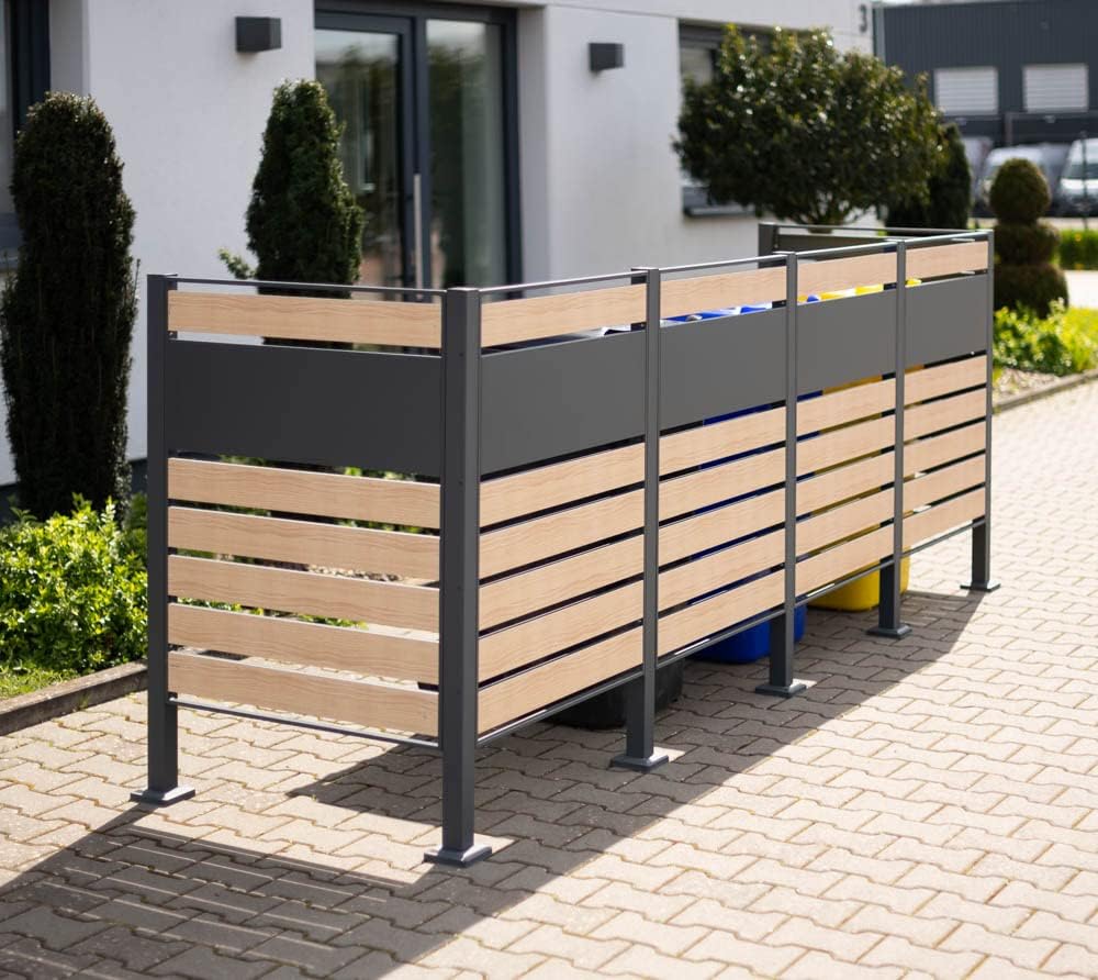 WESTMANN 4er Mülltonnenverkleidung Planum | Metall 320x80x120 cm Grau/Braun | Mülltonnen Sichtschutz