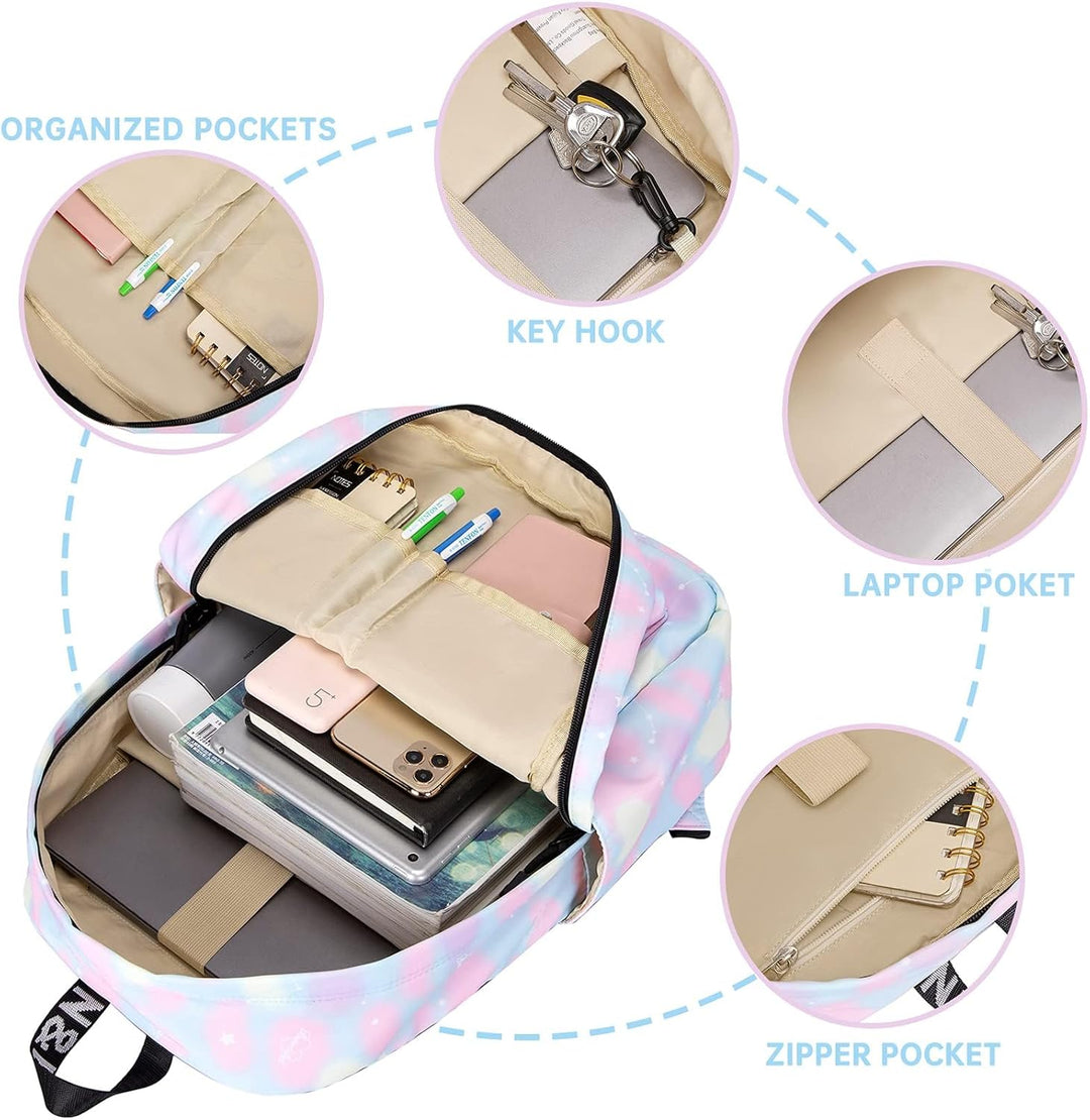 Lohol Leichter Schulrucksack für Mädchen, Kinder-Schulranzen-Rucksack mit Galaxie Aufdruck (Rosa), R