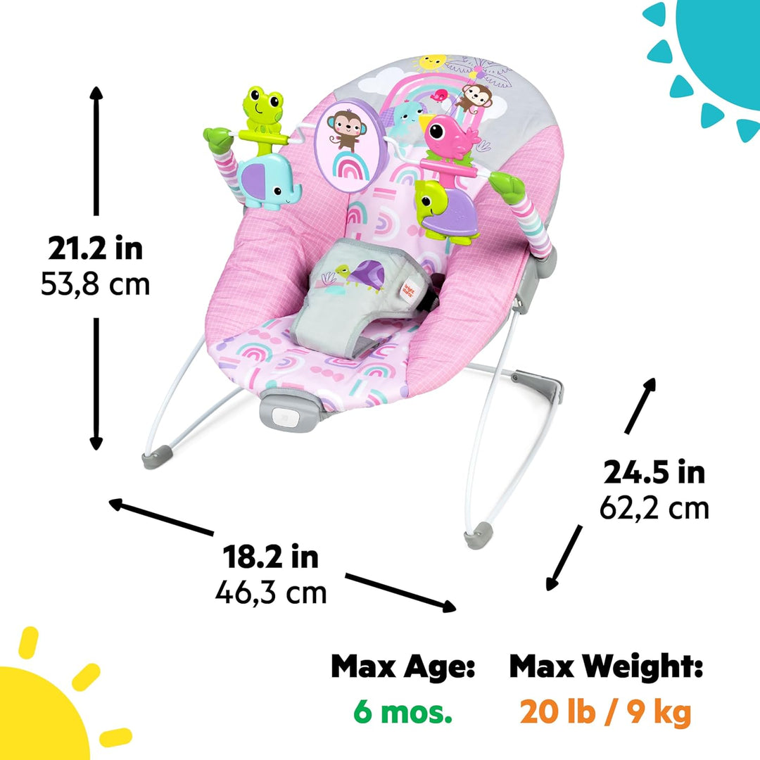 Bright Starts, Pink Paradise Tragbare Babywippe Babyschaukel mit vibrierendem Sitz und Spielzeugstan