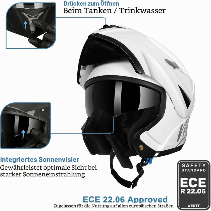 Westt Motorradhelm Herren Damen Integralhelm Klapphelm Flip-up Motorrad Jethelm Chopper Mofa Moped R