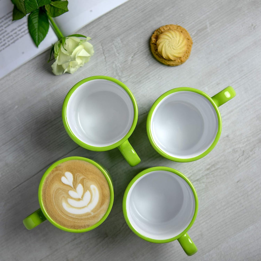 City to Cottage® - Keramik XXL Becher 500 ml | Kaffeebecher | Grün und Weiss | Polka Dots | Handgema