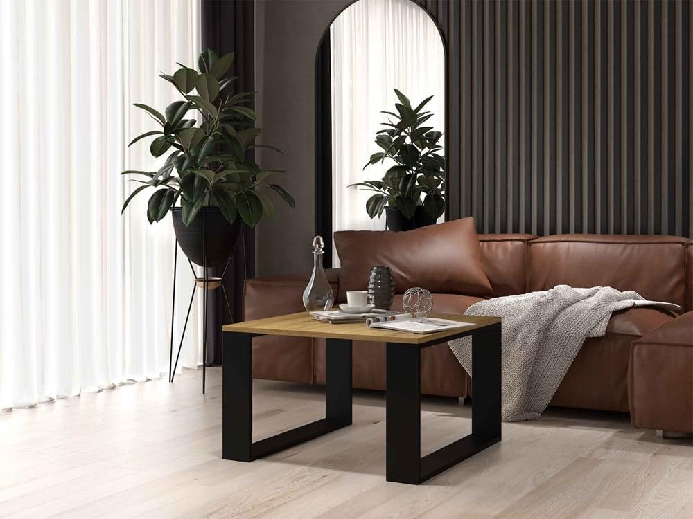VBChome Kaffeetisch 67 x 67 x 40 cm Eiche Artisan - Schwarz Couchtisch Wohnzimmertisch Teetisch Beis