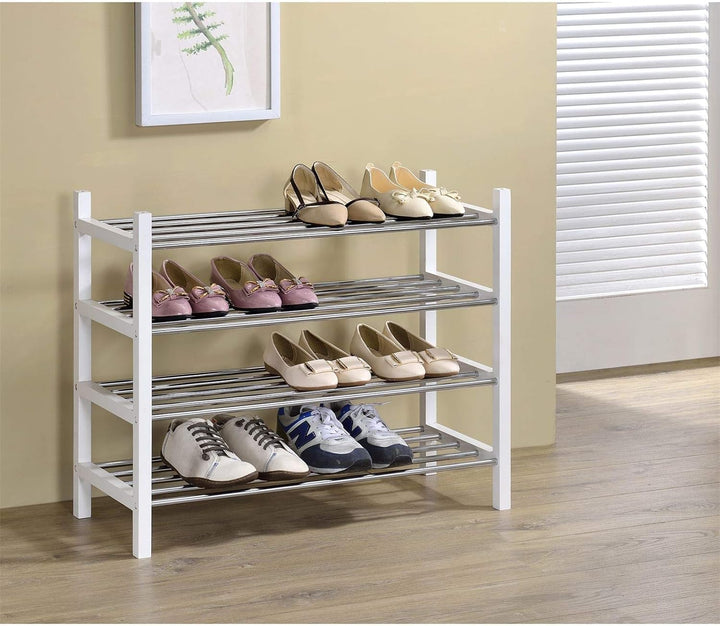 IDIMEX Schuhregal Schuhablage Schuhständer, mit 4 Böden in weiss lackiert, verchromte Metallrohre, s