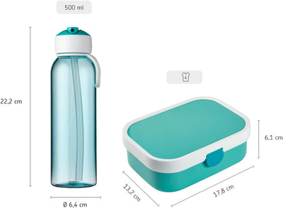 Mepal Lunchset Campus Flip-up Trinkflasche Wasserflasche für Kinder mit Strohhalm Bento-Brotdose mit