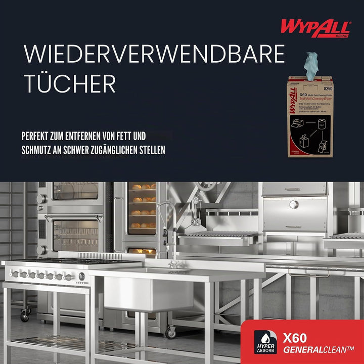 WypAll X60 General Clean Multi-Task Reinigungstücher 8250 – 2-in-1 Midi-Rollenreinigungssystem – 1 b