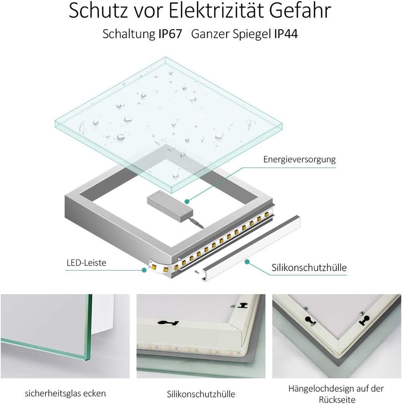 EMKE LED Badspiegel 40x60cm Badezimmerspiegel mit Beleuchtung Warmweissen Lichtspiegel Wandspiegel I