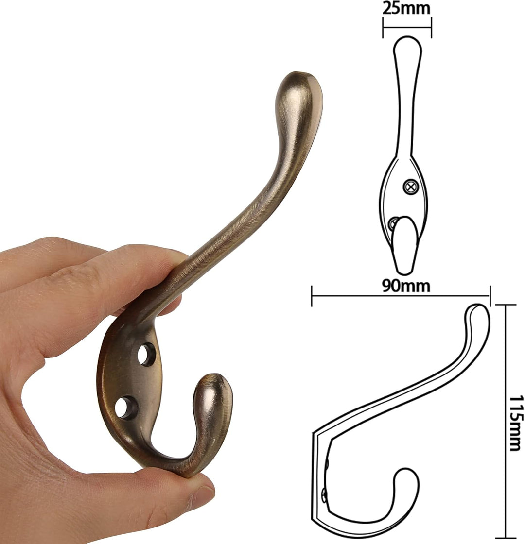 HASWARE 6 STÜCKE Doppelzinken-Kleiderhaken, Doppelmantelhaken mit 12 Schrauben, Antik-Wandhaken, Rob