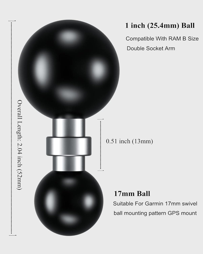 BRCOVAN 2er-Pack, 1-Zoll-Kugel-auf-17-mm-Kugeladapter, 1-Zoll-Kugelkopf für RAM-Halterungen mit dopp